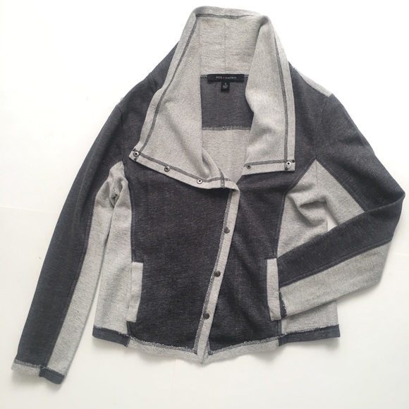 Intro. Women's Cascade Cardigan Size Small Fall Sweater Gray Color Block - Picture 1 of 12